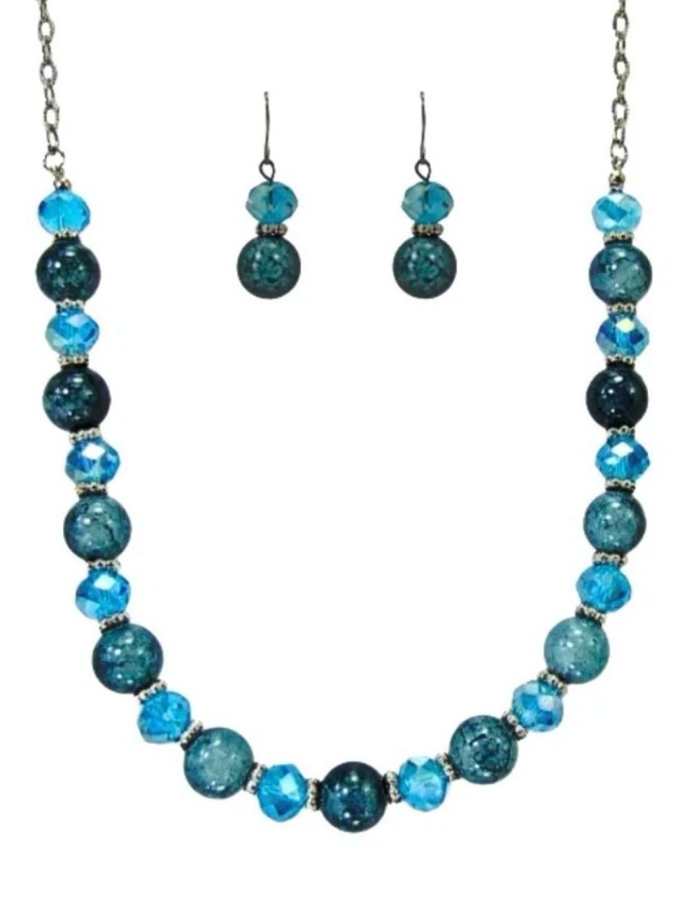 Women's Turquoise Glass Necklace  Earring Set Statement Jewelry Gift for Her New